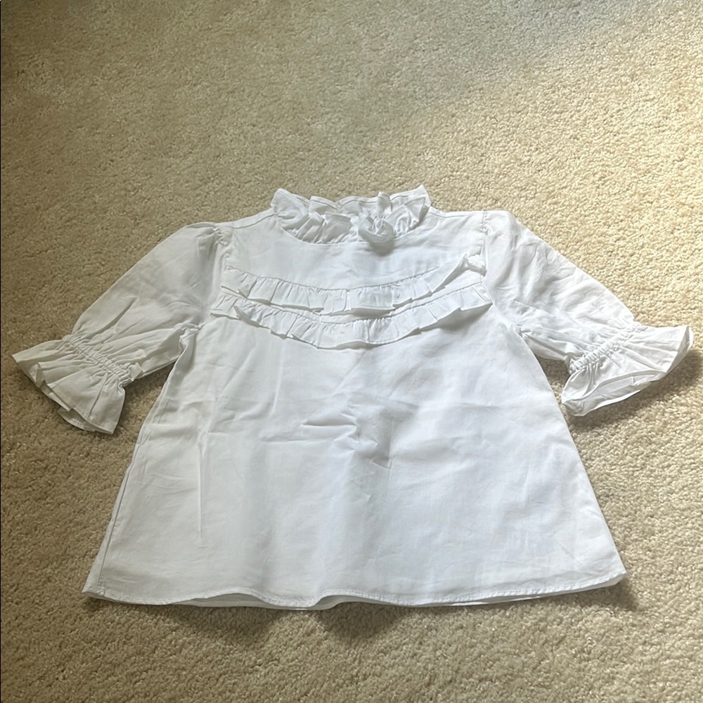 Janie and Jack White Ruffled Blouse with High Neckline